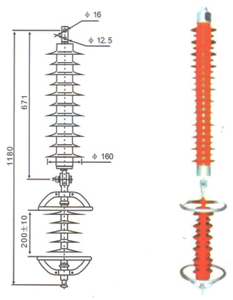 HY5CX-51/134氧化锌避雷器结构尺寸