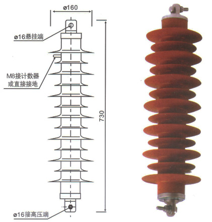 HY5WX-51/134线路型氧化锌避雷器结构尺寸